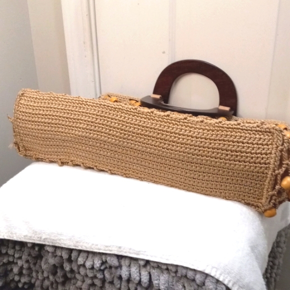 Vintage YK2 The Sac Original Crochet Wooden Beaded & Coin, Hand Bag - Picture 5 of 8
